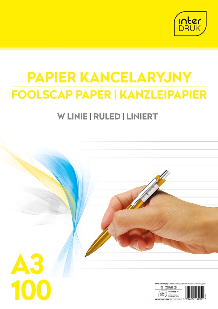 Papier kancelaryjny w linie  A3, 100 kartek, Interdruk